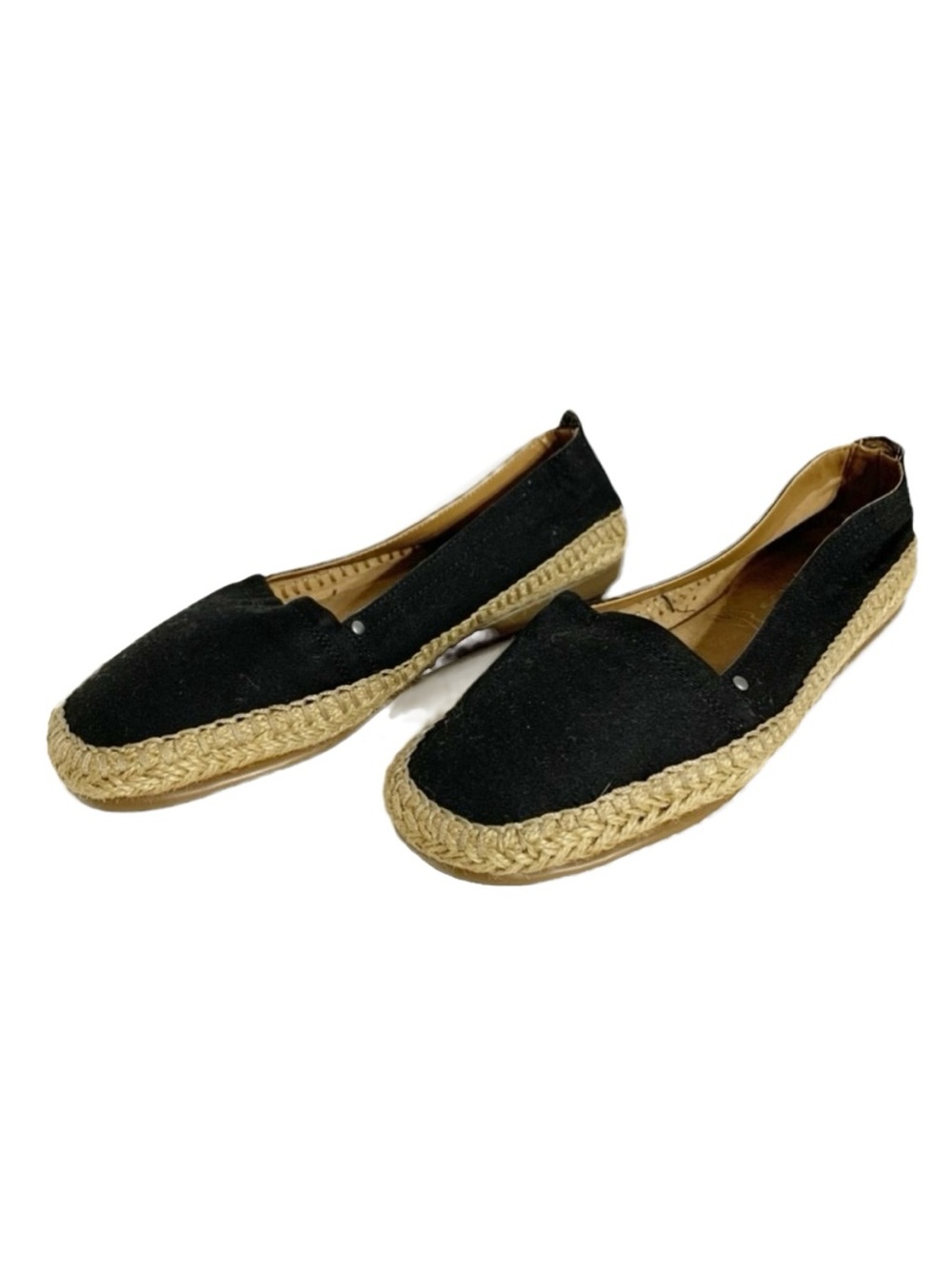 AEROSOLES StitchNTurn Slip-On Canvas Espadrilles Jute Outsole Black / Tan Summer